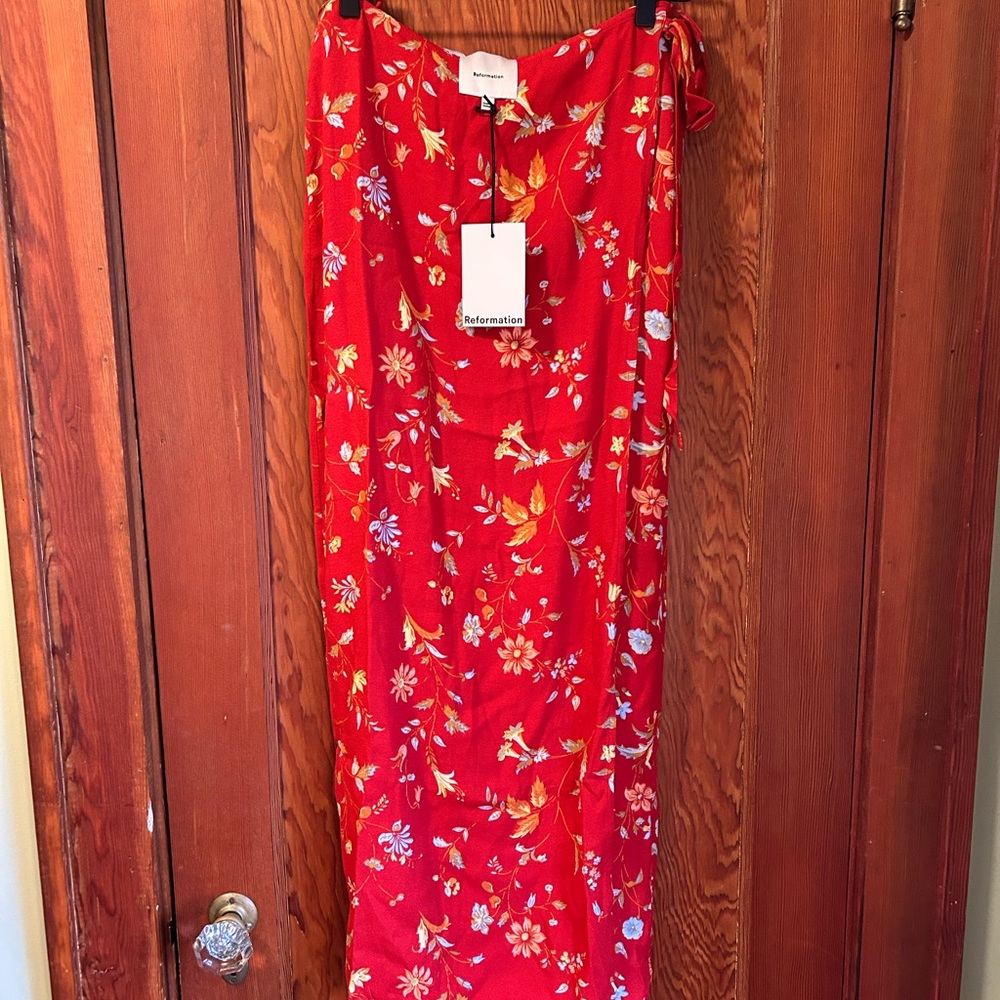 NWT Reformation Red Opal Low Waist Wrap Skirt - Picture 3 of 6
